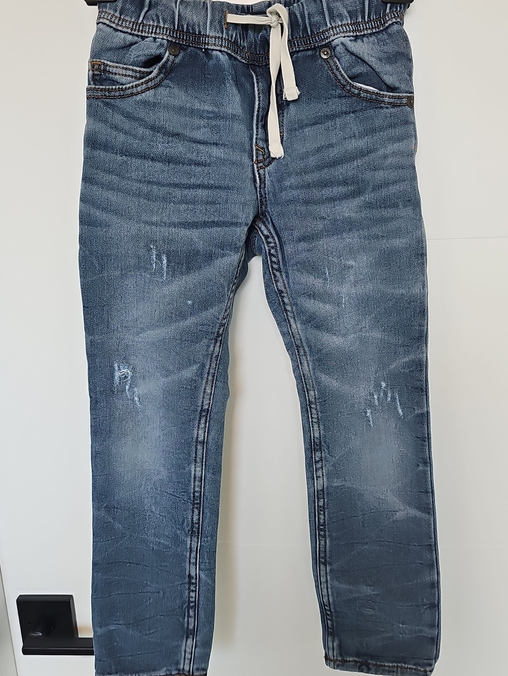 Gap Kids Blue Distressed Pull On Denim Jeans w/Drawstring Waist Boys Sz Small